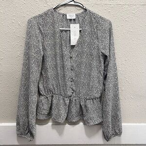 2 for 30✨ Sienna Sky White & Black Long Sleeve Elastic Waist Peplum Blouse NEW S